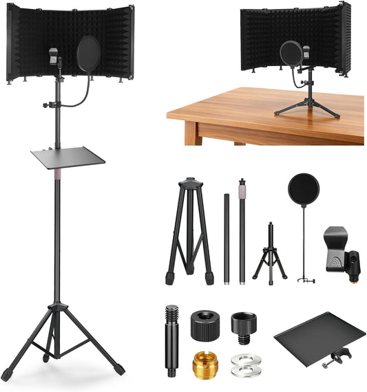 Microphone Isolation Shield with Tripod Stand & Pop Filter