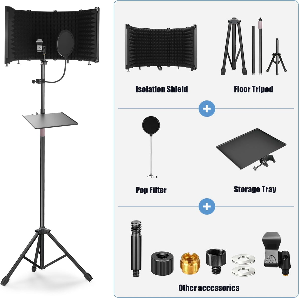 Microphone Isolation Shield with Tripod Stand & Pop Filter