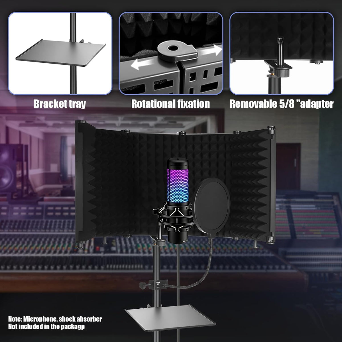 Microphone Isolation Shield with Tripod Stand & Pop Filter