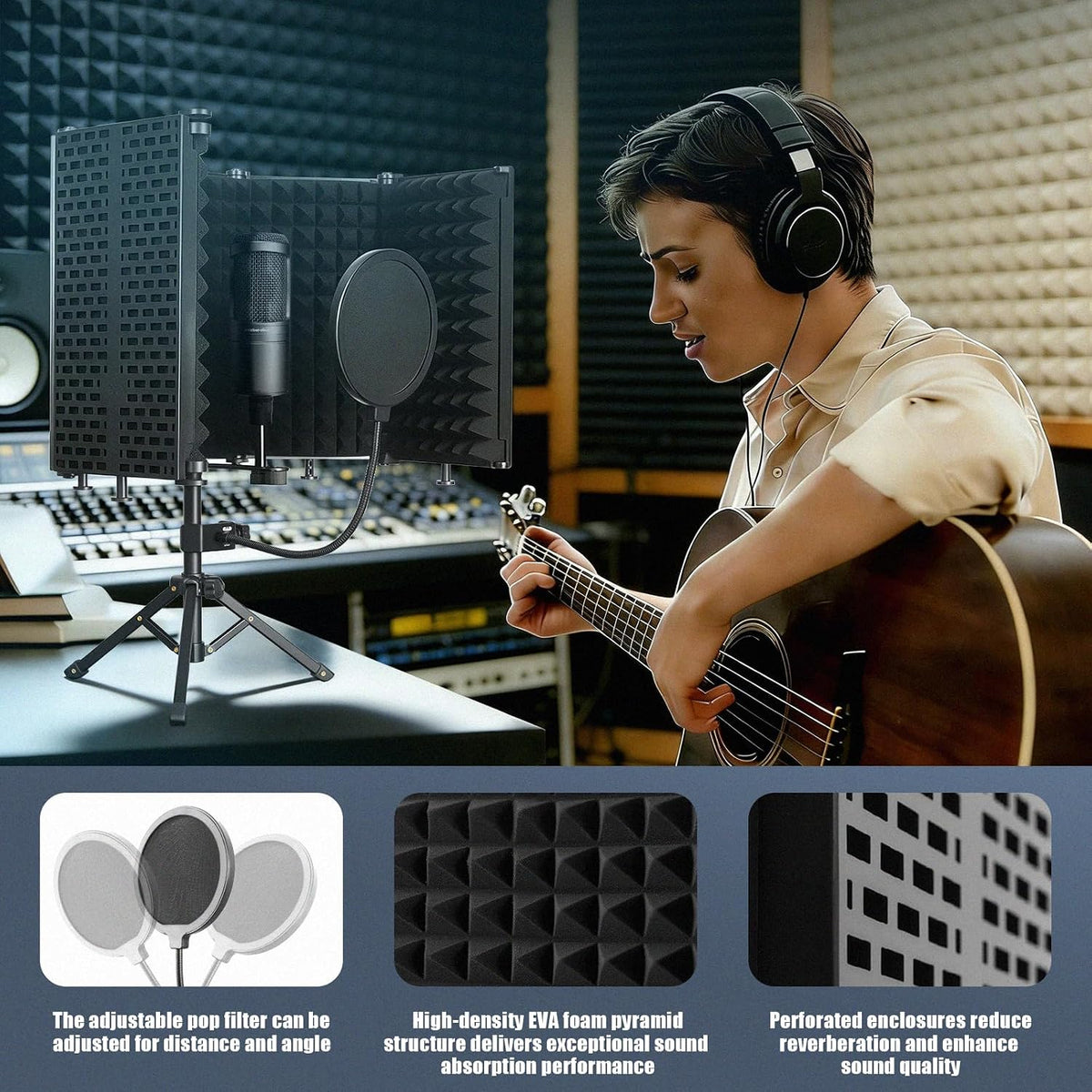 Microphone Isolation Shield with Tripod Stand & Pop Filter